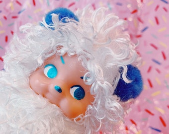 custom doll white plushie winter pompoms kewpie art mixed media lowbrow pop surrealist kitschy decor Polar Bear Cupie teddy bear