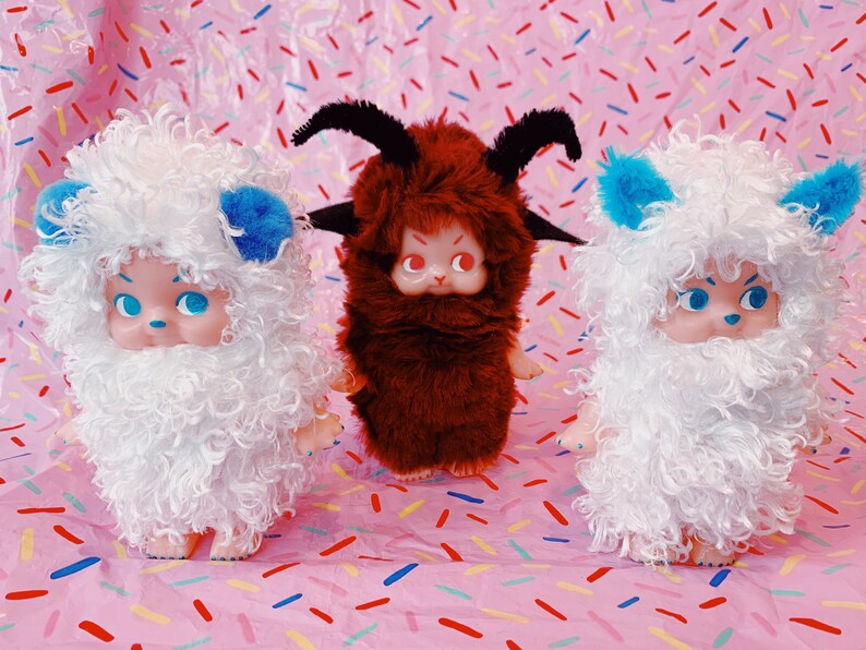 custom doll white plushie winter pompoms kewpie art mixed media lowbrow pop surrealist kitschy decor Polar Bear Cupie teddy bear