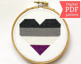 PDF pattern: Asexual Pride Flag Cross Stitch Heart Pattern // LGBTQIA Wall Art// Socially distant Pride Month // PDF only