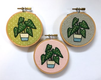3 Inch Alocasia Plant // Modern Hand Embroidery // Botanical Wall Art  // Plant Lover Gift