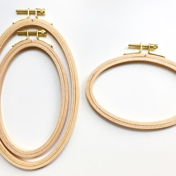 High Quality Oval Beechwood Embroidery Hoop / 4x6 Inch Vertical, 5x8 Vertical, 4x6 Horizontal / Natural Color Wood Frame with Gold L Bracket