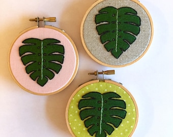 3 Inch Monstera Leaf Hand Embroidered Hoop // Plant Friend // Plant Lover // Gift