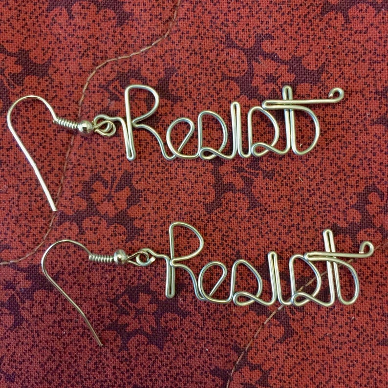 Resist Handmade Wire Earrings // Feminist Jewelry // Political Accessories image 3