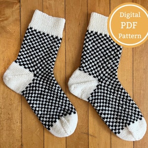 PDF PATTERN: Checkered Skate Socks Knitting Pattern // Stranded Colorwork Knitting image 1