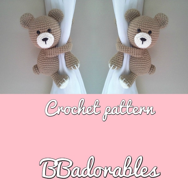 Bear curtain tieback crochet PATTERN, right or left bear tieback pattern PDF instant download - by BBadorables