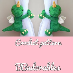 Dinocorn curtain tieback - crochet PATTERN, right or left dinocorn tieback pattern PDF - Dinocorn Abraza Cortinas - by BBadorables