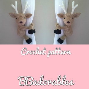 Patrón de crochet para sujetar cortinas con forma de ciervo Bambi, patrón para sujetar cortinas a la derecha o a la izquierda, descarga instantánea en PDF