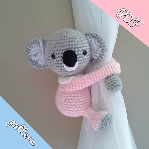 Koala, baby koala curtain tieback crochet PATTERN, right or left koala tieback pattern PDF instant download - by BBadorables