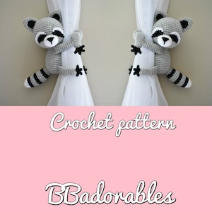 Raccoon curtain tieback crochet PATTERN, derecha o izquierda Racoon tieback pattern PDF instant download