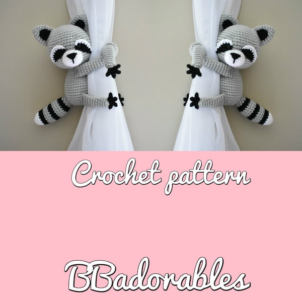 Raccoon rideau tieback crochet PATTERN, droite ou gauche Racoon tieback pattern PDF téléchargement instantané