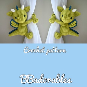 Dragon curtain tieback - crochet PATTERN, right or left dragon tieback pattern PDF - Dragon Abraza Cortinas - by BBadorables