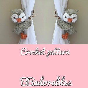 Owl curtain tieback CROCHET PATTERN, right or left tieback pattern PDF - by BBadorables
