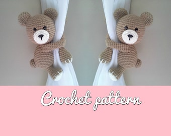 Bear curtain tieback crochet PATTERN, right or left bear tieback pattern PDF instant download - by BBadorables