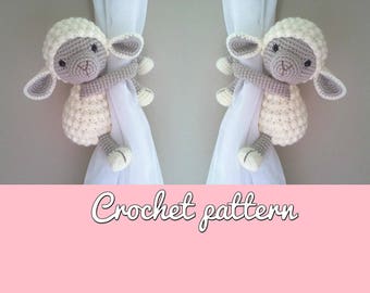 Buttercup - Lamb curtain tieback crochet PATTERN, right or left tieback pattern PDF - Lamb Pattern - by BBadorables