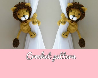 Lion curtain tieback - crochet PATTERN, right or left lion tieback pattern - PDF instant download - by BBadorables