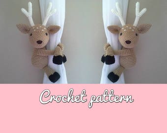 Bambi - Deer curtain tieback crochet PATTERN, right or left tieback pattern PDF instant download