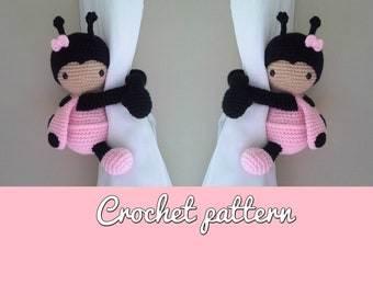 Lady - Ladybug curtain tieback - crochet PATTERN, right or left tieback pattern PDF - Mariquita Abraza Cortinas