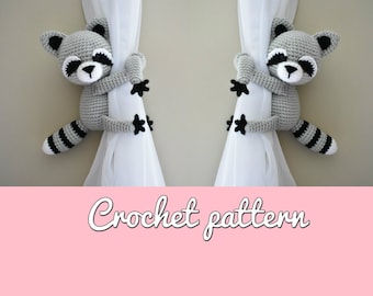Raccoon curtain tieback crochet PATTERN, right or left Racoon tieback pattern PDF instant download