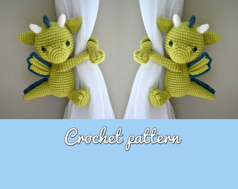 Dragon curtain tieback - crochet PATTERN, right or left dragon tieback pattern PDF - Dragon Abraza Cortinas - by BBadorables