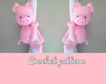 Cerdito/Piggy curtain tieback crochet PATTERN English and Spanish-Español Patron Cerdito Abraza Cortinas, PDF instant download