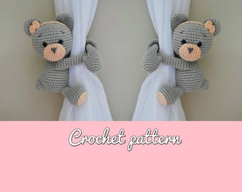 Peaches - Teddy curtain tieback - crochet PATTERN, right or left tieback pattern PDF instant download - by BBadorables