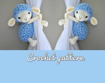 Blueberry - Sheep curtain tieback CROCHET PATTERN, right or left tieback crochet pattern, amigurumi lamb