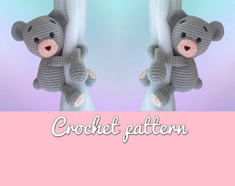 Teddy curtain tieback crochet PATTERN, right of left teddy bear tieback pattern PDF instant download - by BBadorables
