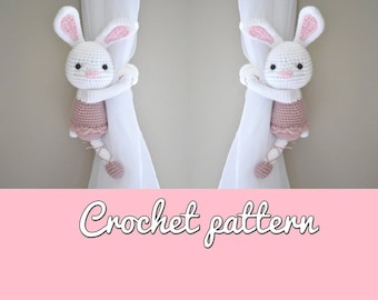 Bonita - Bunny ballerina curtain tieback crochet PATTERN, right or left tieback pattern PDF instant download - by BBadorables