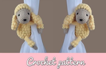 Poodle curtain tieback - crochet PATTERN, right or left poodle tieback pattern PDF - English - Spanish(Español) Caniche Abraza Cortinas