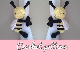 Bee curtain tieback CROCHET PATTERN English and Spanish - Abeja Abraza Cortinas, PDF instant download - by BBAdorables