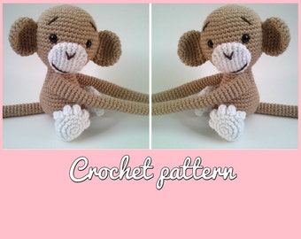 Monkey curtain tieback crochet PATTERN, right or left monkey tieback pattern PDF curly & straight tail, PDF instant download by BBadorables