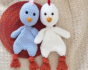 Poulet Snuggler Bleu, Poulet 18" (46 cm) Snuggler, Crochet fait main, Poulet Bleu