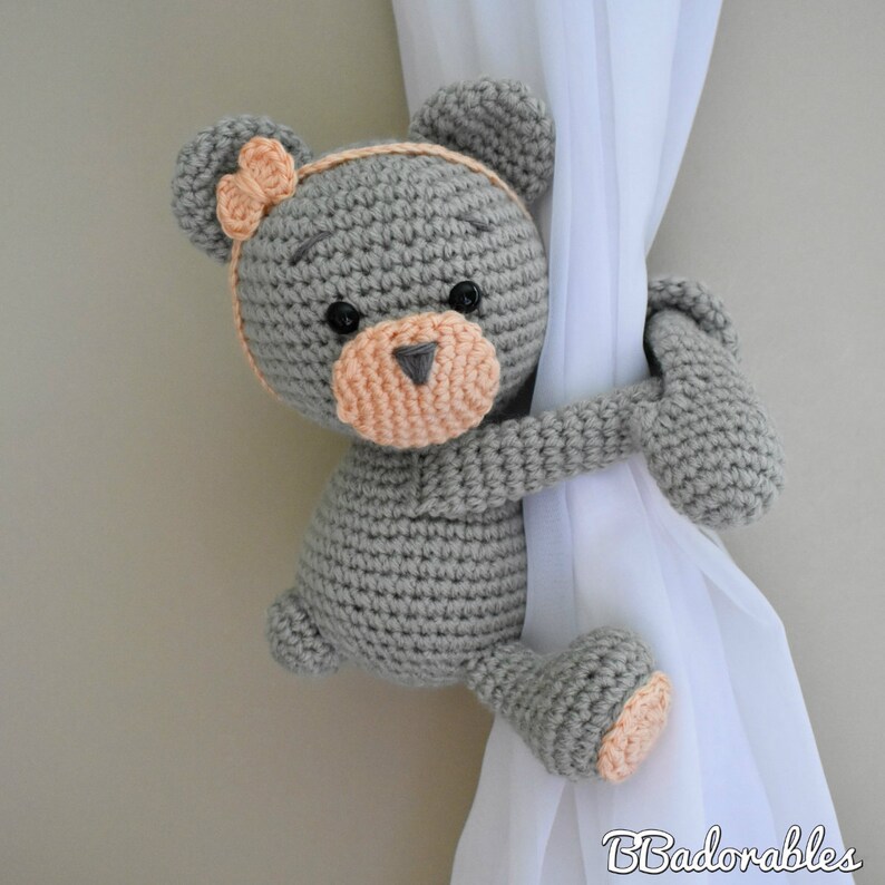Teddy curtain tieback Spanish Espa\u00f1ol right or left tieback pattern PDF instant download crochet PATTERN English Peaches