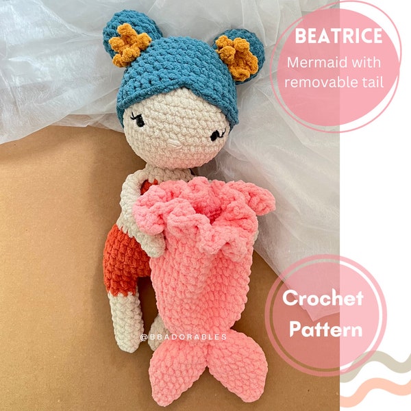 Beatrice - Mermaid Tail Crochet Pattern, Plushie Mermaid, PDF PATTERN - by BBadorables