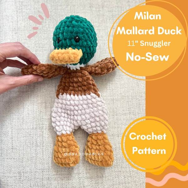 Mini Snuggler au crochet sans couture Milan Mallard Duck || Modèle de câlin canard Amigurumi || Modèle au crochet Lovey Duck