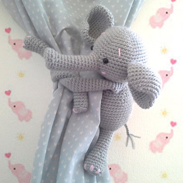 Elephant curtain tie back crochet PATTERN, right of left elephant tieback PATTERN PDF instant download - by BBadorables