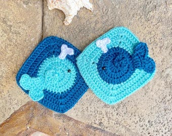 Crochet whale square pattern // Whale granny square motif // Crochet whale afghan square // blanket square // Crochet animal pattern