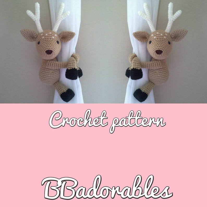 English Bambi Deer curtain tieback crochet PATTERN right or left tieback pattern PDF instant download
