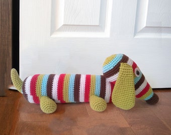 Striped Dachshund DOORSTOP, Crochet Doorstop Pattern, Teckel, Dog Doorstop, PDF PATTERN instant download - by BBadorables