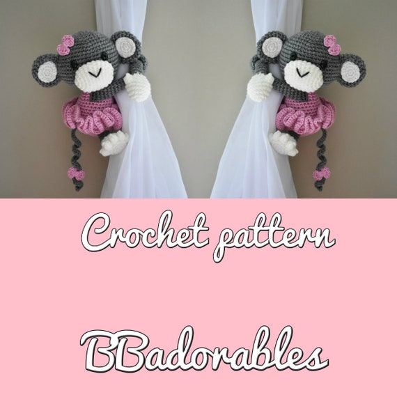 tutu monkey cortina tieback crochet pattern patron de amarre de mono derecho o izquierdo pdf descarga instantanea ingles