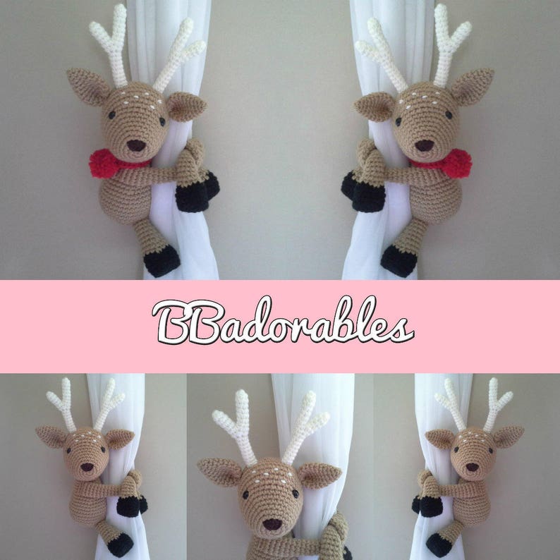 English Bambi Deer curtain tieback crochet PATTERN right or left tieback pattern PDF instant download