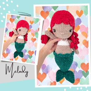Mélodie - Sirène Crochet Pattern, Plushie Mermaid, PDF PATTERN - par BBadorables