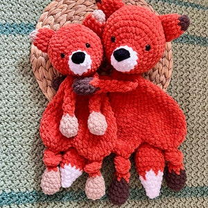 Fox Snugglers, Fox Lovey, 20" (51 cm), 17" (43 cm) Crochet Handmade Fox Snuggler