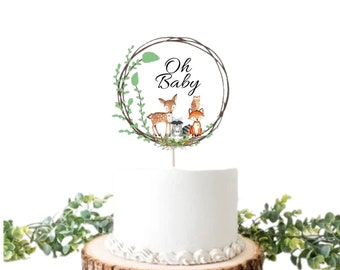 Woodland Baby Shower Cake Topper: Watercolor Animals Centerpiece