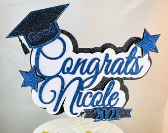 Personalized Glitter Graduation Cake Topper, Class of 2023