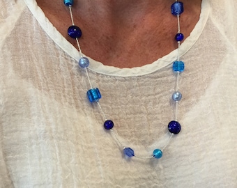 Exquisite blue Murano Glass seed bead necklace