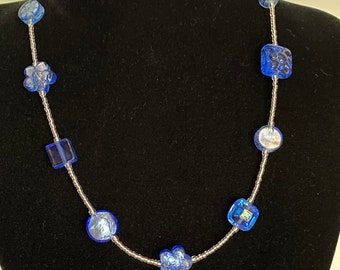 Stunning Blue Murano Glass Seed Bead Necklace