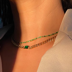 LUCY | Gold Tennis Necklace | Emerald Tennis Necklace | Emerald Necklace Gold | Dainty Jewelry | Gifts for Her | May Birthstone | Emerald