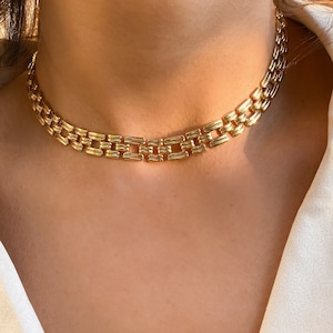 THEIA | Gold Chain Necklace | Vintage Gold Link Necklace | Toggle Necklace | Thick Flat Chain Necklace | Gold Choker | Panther Link Necklace