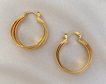 KITTY 18k Gold-Filled | Medium Gold Hoops | Multi-Strand Hoops | Unique Gold Hoops | Chunky Gold Hoops | Classic Jewelry | Classy Jewelry